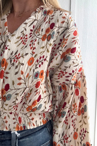 Rachelle Open Collar Fern Print Top