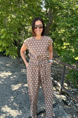 Halle Taupe Polka Dot Jumpsuit