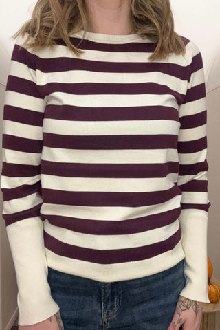 Tatelin Fig & Cream Striped Long Cuff Sweater