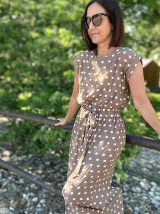 Halle Taupe Polka Dot Jumpsuit