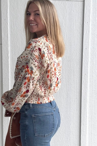 Rachelle Open Collar Fern Print Top