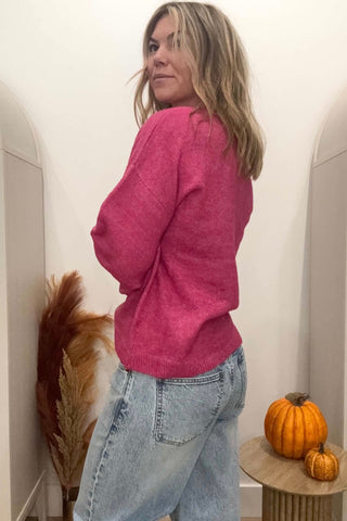 Erin Fuchsia Round Neck Knit Sweater