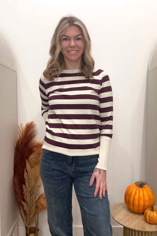 Tatelin Fig & Cream Striped Long Cuff Sweater