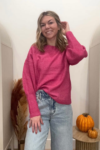 Erin Fuchsia Round Neck Knit Sweater