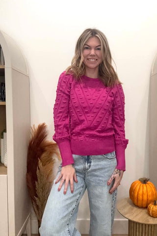 Dani Fuchsia Puff Sleeve Dot Sweater