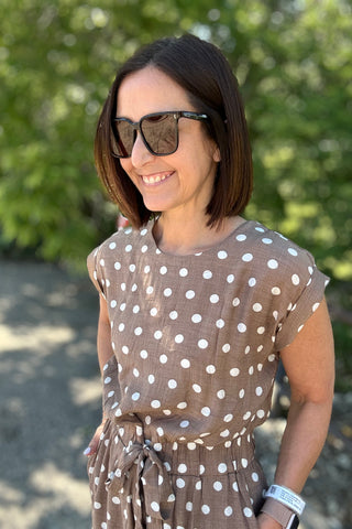 Halle Taupe Polka Dot Jumpsuit