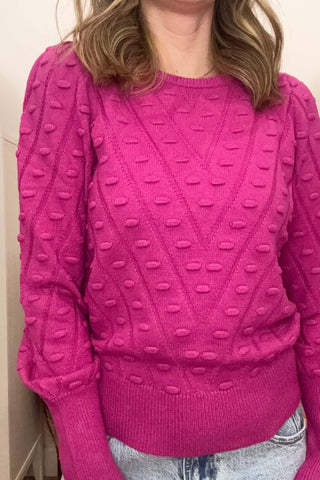 Dani Fuchsia Puff Sleeve Dot Sweater