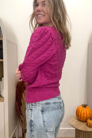 Dani Fuchsia Puff Sleeve Dot Sweater