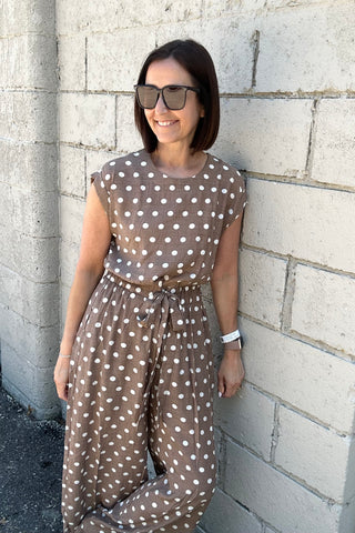 Halle Taupe Polka Dot Jumpsuit