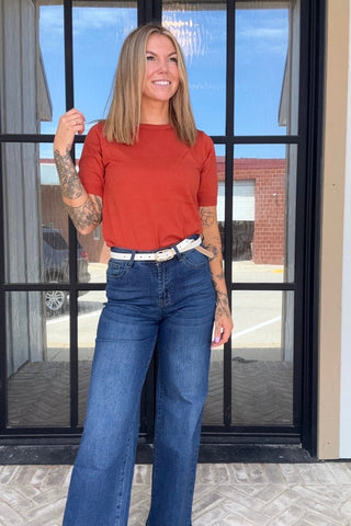 Abbie Short Sleeve Crew Sweater - Just Dani Boutique + Color Studio