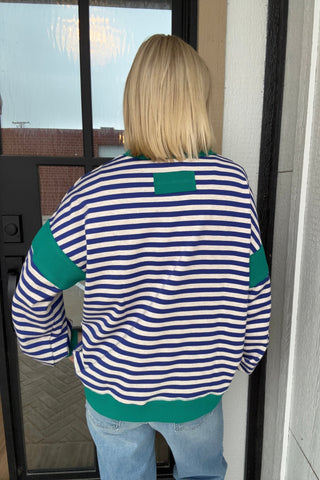 Abby Royal & Oat Striped Pullover - Just Dani Boutique + Color Studio
