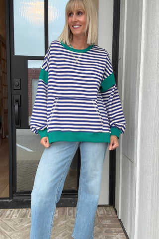 Abby Royal & Oat Striped Pullover - Just Dani Boutique + Color Studio