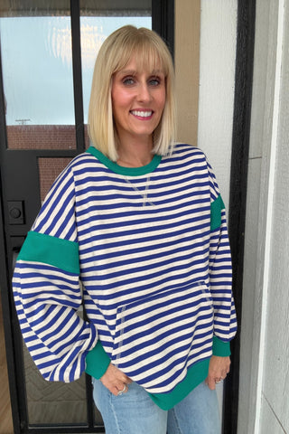 Abby Royal & Oat Striped Pullover - Just Dani Boutique + Color Studio