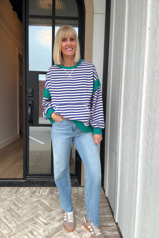 Abby Royal & Oat Striped Pullover - Just Dani Boutique + Color Studio
