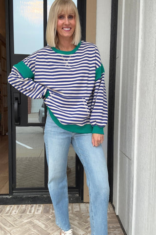 Abby Royal & Oat Striped Pullover - Just Dani Boutique + Color Studio