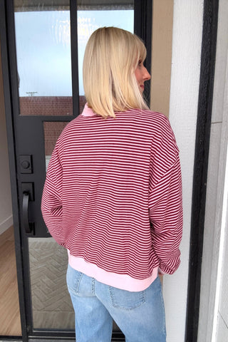 Addyson Pink & Burgundy Striped Mock Neck Pullover - Just Dani Boutique + Color Studio