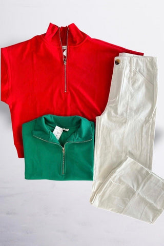Addyson Short Sleeve Half Zip Scuba Top - Just Dani Boutique + Color Studio