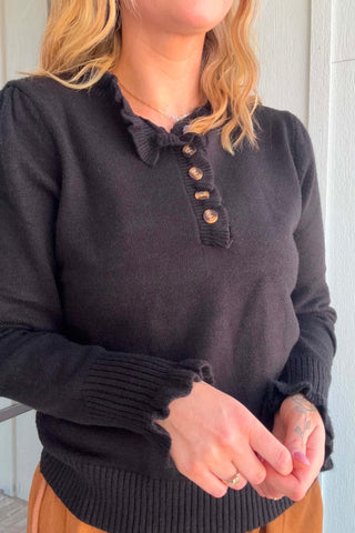 Adele Black Long Sleeve Ruffle Neck Sweater - Just Dani Boutique + Color Studio