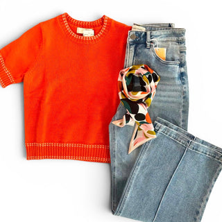 Alissa Orange Short Sleeve Sweater - Just Dani Boutique + Color Studio