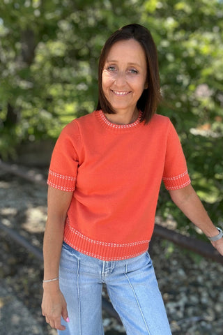 Alissa Orange Short Sleeve Sweater - Just Dani Boutique + Color Studio
