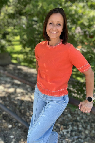 Alissa Orange Short Sleeve Sweater - Just Dani Boutique + Color Studio