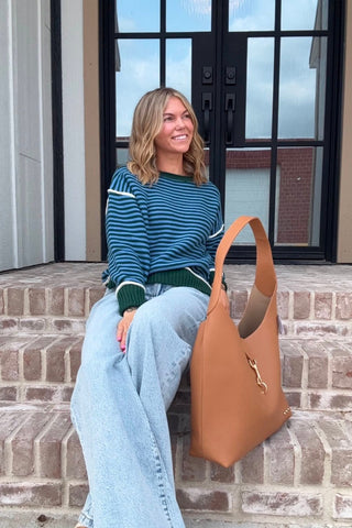 Amelia Green/Blue Long Sleeve Stripe Sweater - Just Dani Boutique + Color Studio