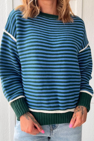Amelia Green/Blue Long Sleeve Stripe Sweater - Just Dani Boutique + Color Studio