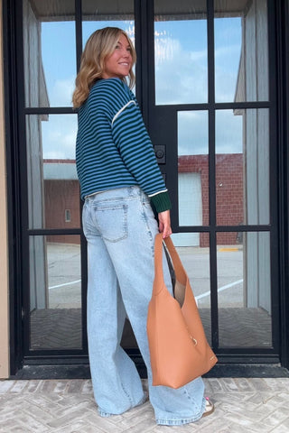 Amelia Green/Blue Long Sleeve Stripe Sweater - Just Dani Boutique + Color Studio