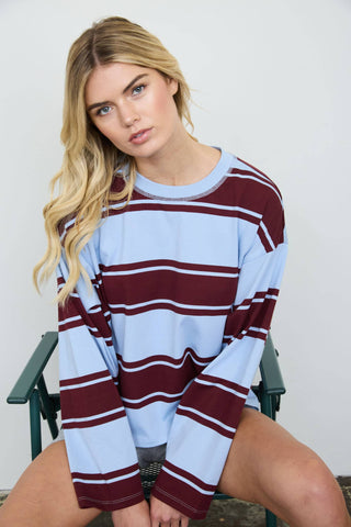 Amelia WIDE STRIPE CREW NECK LONG SLEEVE KNIT SWEATSHIRT - Just Dani Boutique + Color Studio