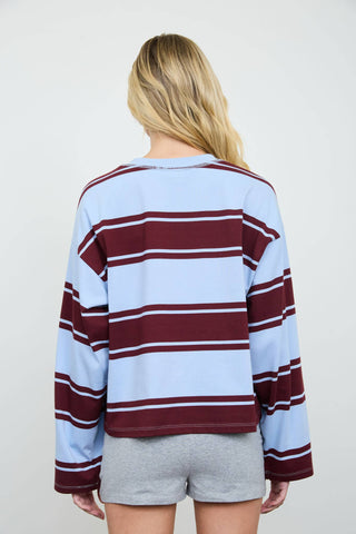 Amelia WIDE STRIPE CREW NECK LONG SLEEVE KNIT SWEATSHIRT - Just Dani Boutique + Color Studio