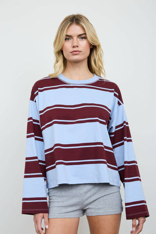 Amelia WIDE STRIPE CREW NECK LONG SLEEVE KNIT SWEATSHIRT - Just Dani Boutique + Color Studio