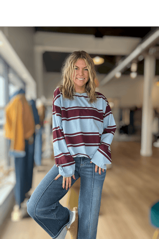 Amelia WIDE STRIPE CREW NECK LONG SLEEVE KNIT SWEATSHIRT - Just Dani Boutique + Color Studio