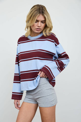 Amelia WIDE STRIPE CREW NECK LONG SLEEVE KNIT SWEATSHIRT - Just Dani Boutique + Color Studio