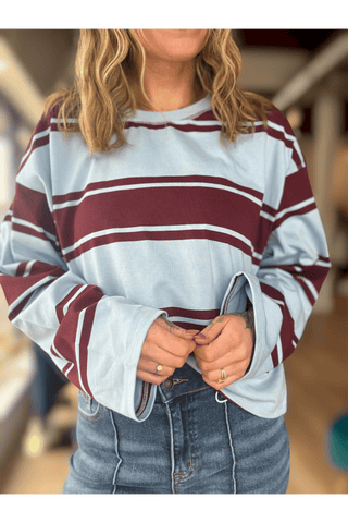 Amelia WIDE STRIPE CREW NECK LONG SLEEVE KNIT SWEATSHIRT - Just Dani Boutique + Color Studio