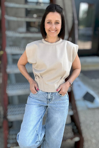 Andrea Taupe Pleated Waist Top - Just Dani Boutique + Color Studio