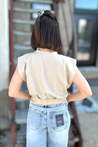 Andrea Taupe Pleated Waist Top - Just Dani Boutique + Color Studio