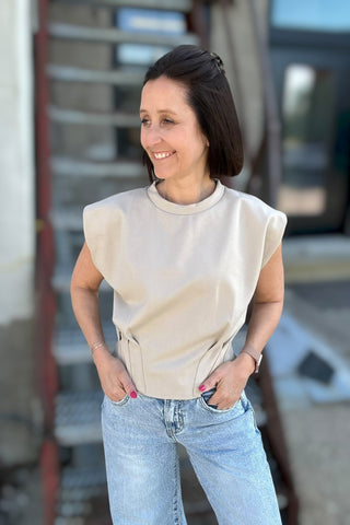 Andrea Taupe Pleated Waist Top - Just Dani Boutique + Color Studio