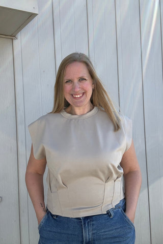 Andrea Taupe Pleated Waist Top - The Funky Zebras Clear Lake