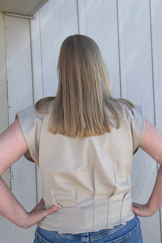 Andrea Taupe Pleated Waist Top - The Funky Zebras Clear Lake