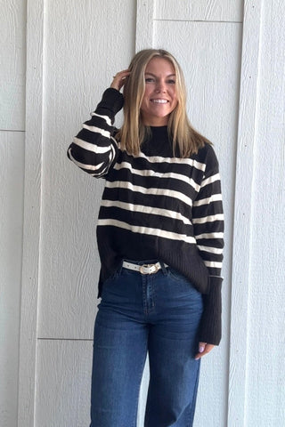 Austyn Striped Mock Neck Sweater - Just Dani Boutique + Color Studio
