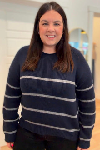 Ava Navy Stripe Raw Edge Long Sleeve Sweater - Just Dani Boutique + Color Studio