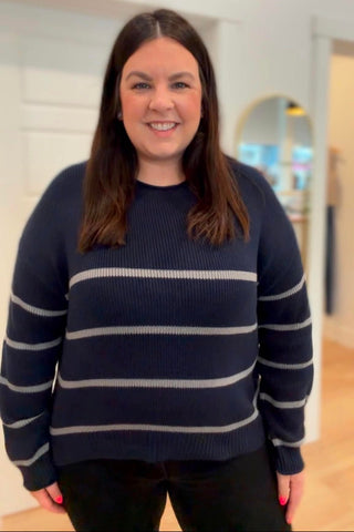 Ava Navy Stripe Raw Edge Long Sleeve Sweater - Just Dani Boutique + Color Studio