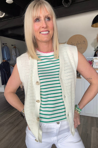 Beatrice Ivory Button Down Crochet Style Sweater Vest - The Funky Zebras Clear Lake