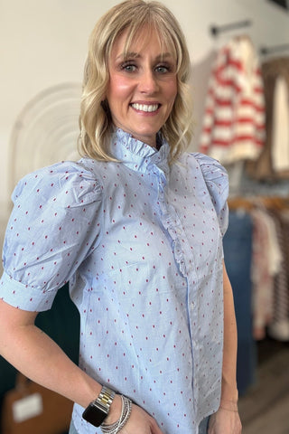 Belin Puff Sleeve Mini Dot Top - The Funky Zebras Clear Lake