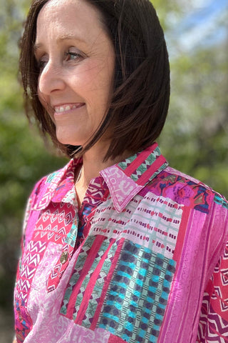Bella Mixed Print Lightweight Collared Top - Just Dani Boutique + Color Studio