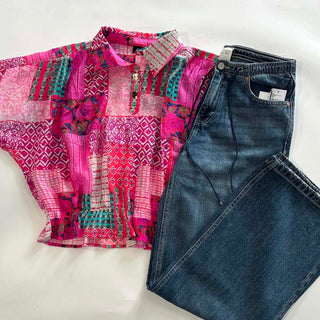 Bella Mixed Print Lightweight Collared Top - Just Dani Boutique + Color Studio
