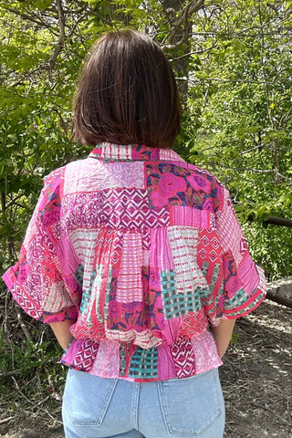 Bella Mixed Print Lightweight Collared Top - Just Dani Boutique + Color Studio