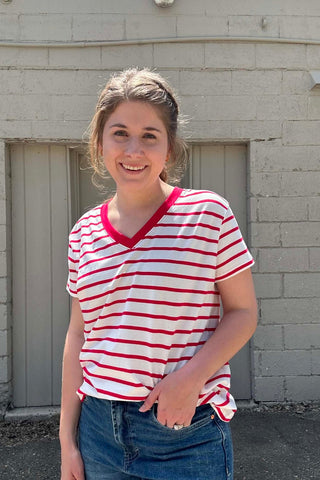Bradlee Striped V Neck Tee - Just Dani Boutique + Color Studio