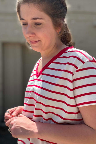 Bradlee Striped V Neck Tee - Just Dani Boutique + Color Studio