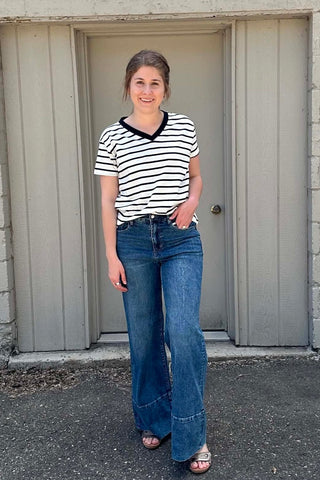 Bradlee Striped V Neck Tee - Just Dani Boutique + Color Studio